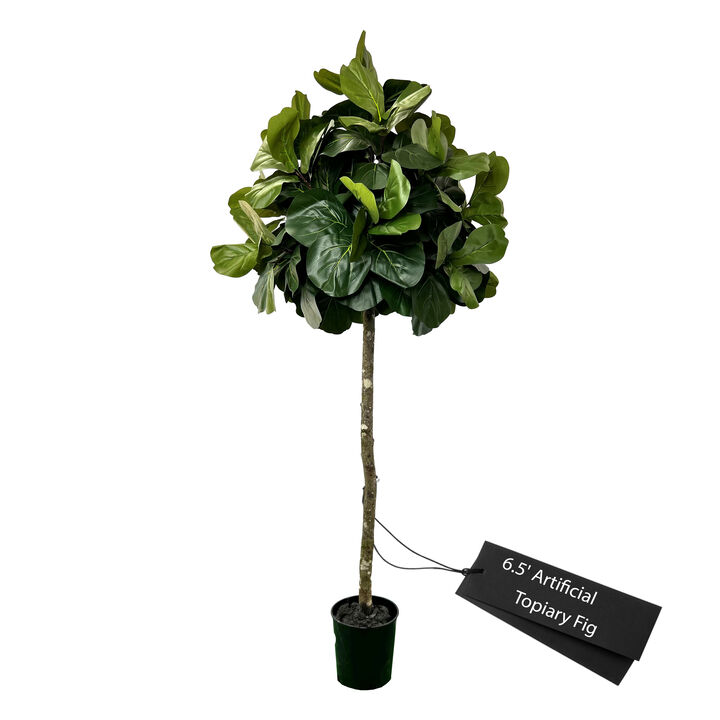 Handmade 6.5' Artificial Topiary Fig Tree In Home Basics Starter Pot Made with Real Wood and Moss Accents