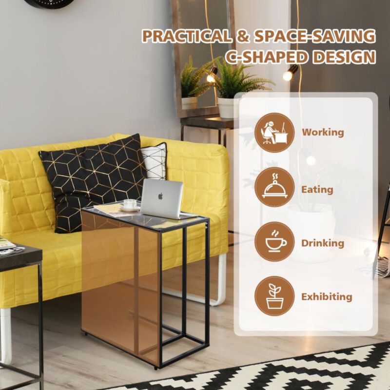 Hivvago Sofa End Table Coffee Side Table with Glass Top