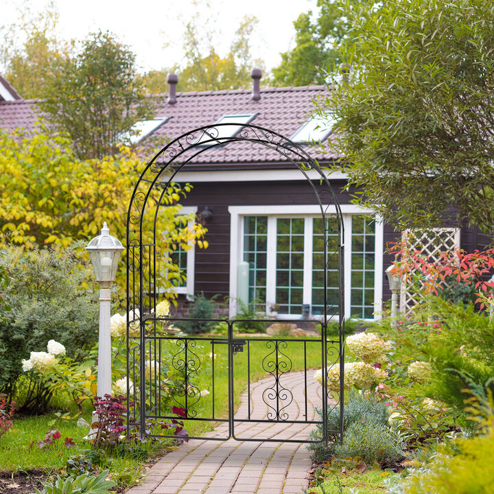 Iron Arch with Arc Roof, Double Layer with Door, Wrought Iron Arch for Courtyard or Garden