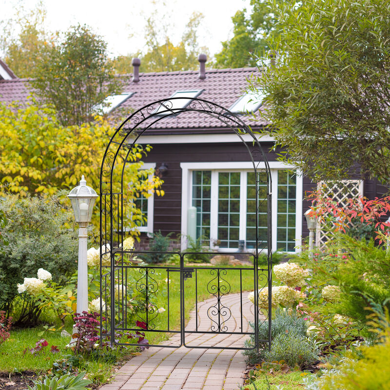 Iron Arch with Arc Roof, Double Layer with Door, Wrought Iron Arch for Courtyard or Garden