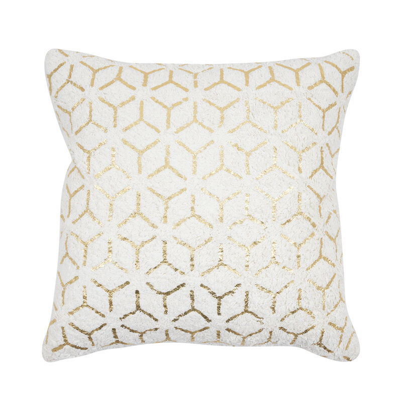 Pasargad Home Grandcanyon Geometric Gold Foil Cotton Pillow, White
