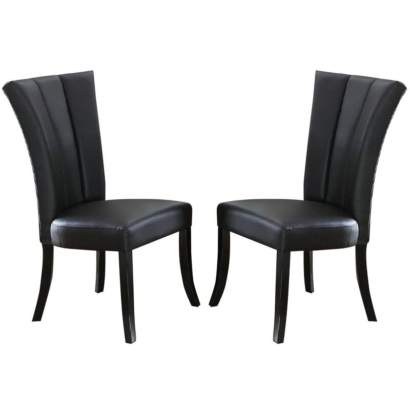 Leather Upholstered Dining Chair In Poplar Wood, Set Of 2,Black-Benzara