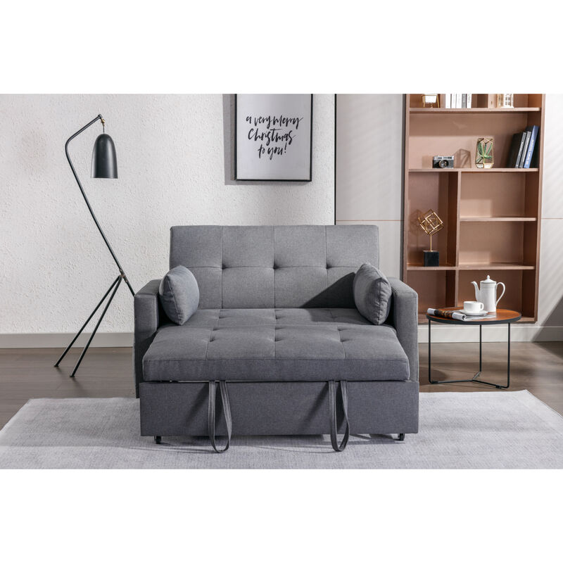 Convertible Sleeper Loveseat in Dark Grey Linen Fabric