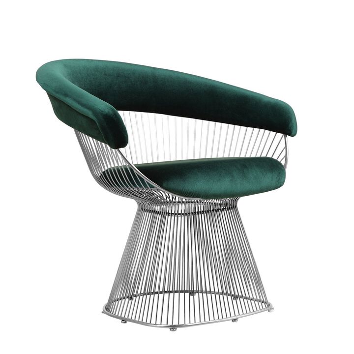 Mimi 27 Inch Accent Armchair, Green Velvet, Foam Cushions, Steel Wire  - Benzara