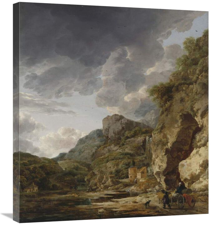 Mountain Landscape with River and Wagon-Canvas Art-27x30