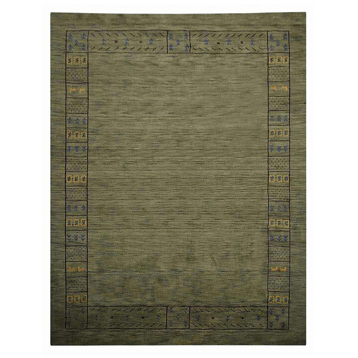 RUGSOTIC CARPETS HAND KNOTTED LOOM WOOL ECO-FRIENDLY AREA RUGS  - 5'x8', Rectangle, Green Color, Contemporary Modern Design, High Pile Thick Handmade Anti Skid Rugs for Living Room (L00225)