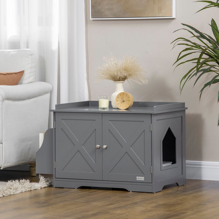 Grey Cat Furniture: Hidden Litter Box Enclosure with Adjustable Divider