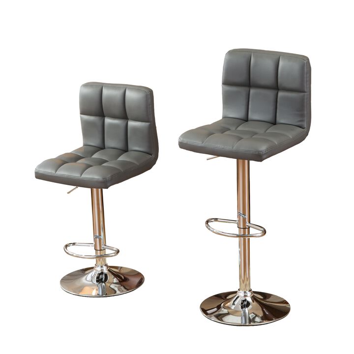 Faux Leather Adjustable Hydraulic Bar Stool, Set of 2, Gray