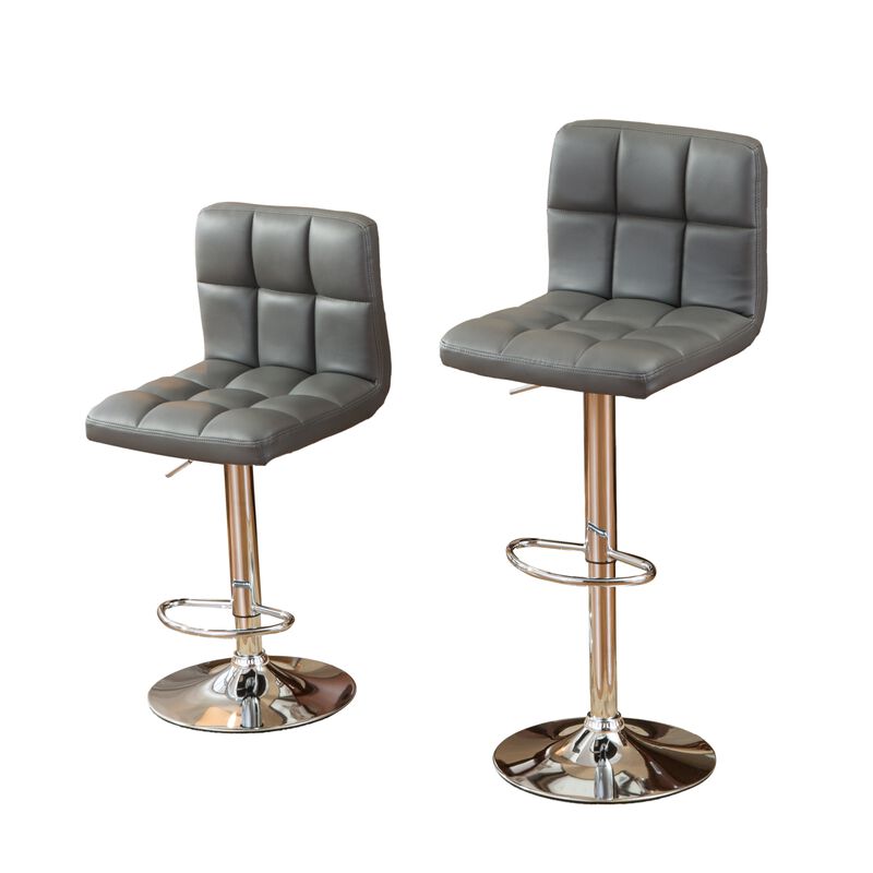 Faux Leather Adjustable Hydraulic Bar Stool, Set of 2, Gray