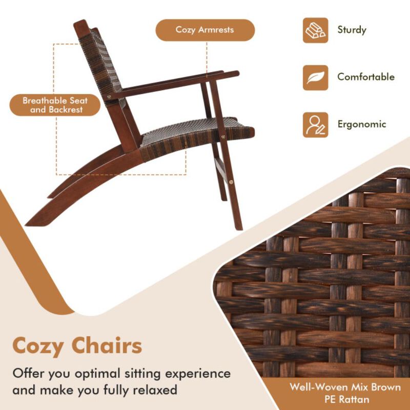Hivvago 3 Pieces Outdoor Wooden Patio Rattan Furniture Set