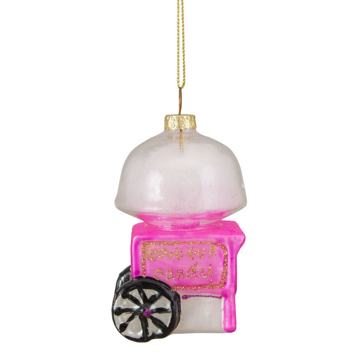 3.25" Pink  White  and Gold Cotton Candy Machine Glass Christmas Ornament