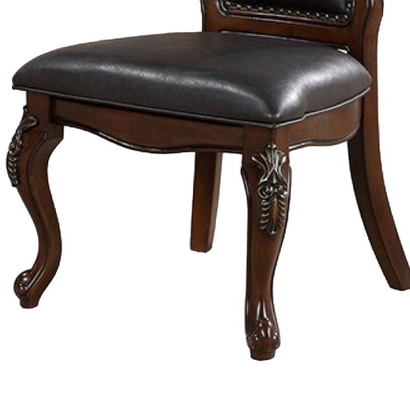 Zenie Dining Side Chair Set of 2, Cabriole Legs, Faux Leather, Cherry Brown