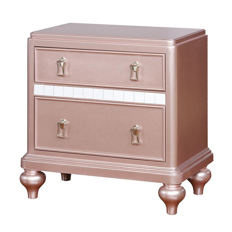 Contemporary Solid Wood Nightstand With Mirror Trim, Pink-Benzara