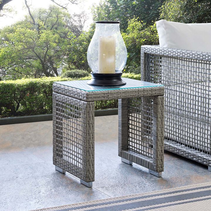 Aura Outdoor Patio Wicker Rattan Side Table-Benzara