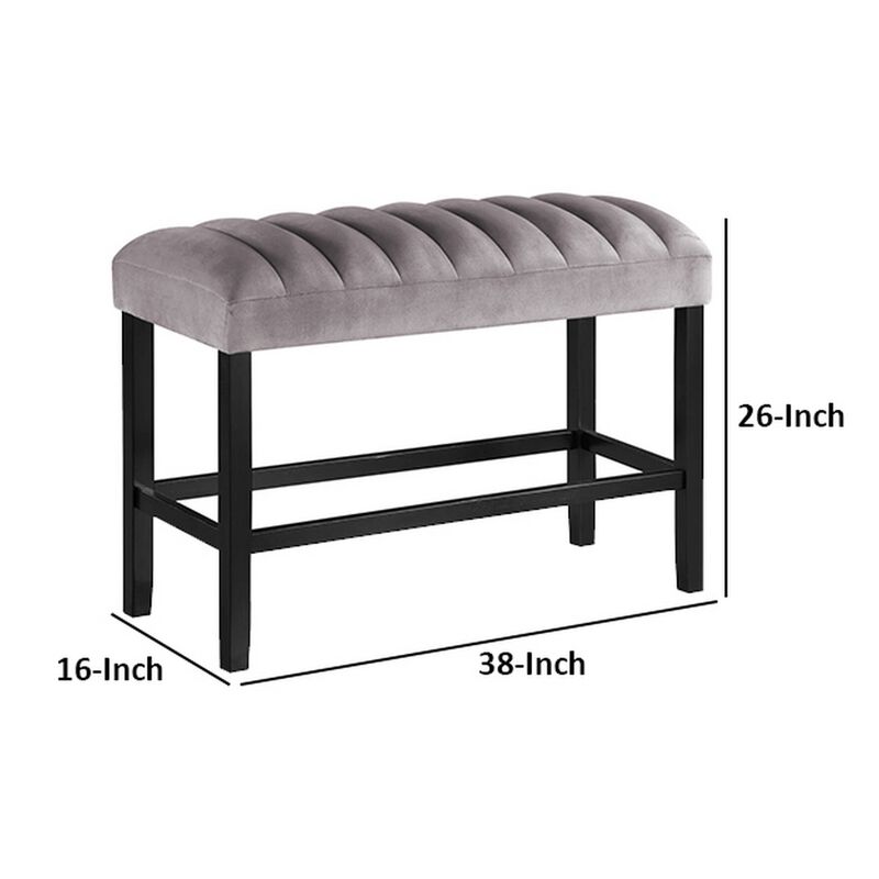 Marcus 38 Inch Counter Height Bench, Wood Frame, Fabric Upholstery, Gray - Benzara