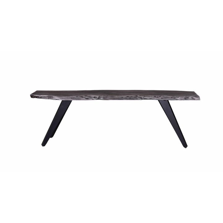 Salz 60 Inch Modern Dining Bench, Acacia Wood, Live Edge, Gray, Black-Benzara