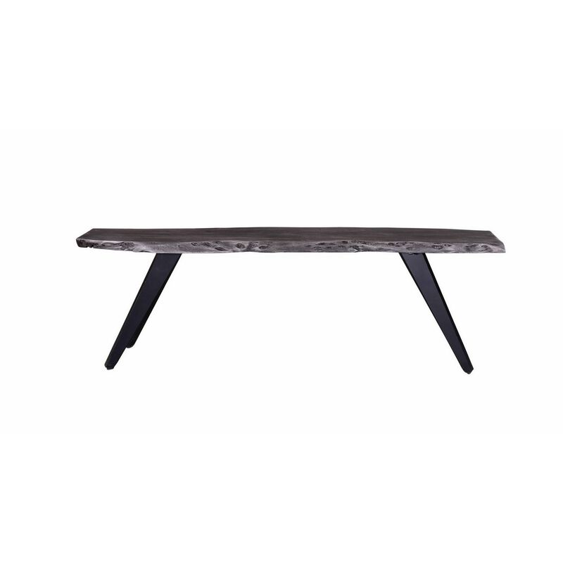Salz 60 Inch Modern Dining Bench, Acacia Wood, Live Edge, Gray, Black-Benzara