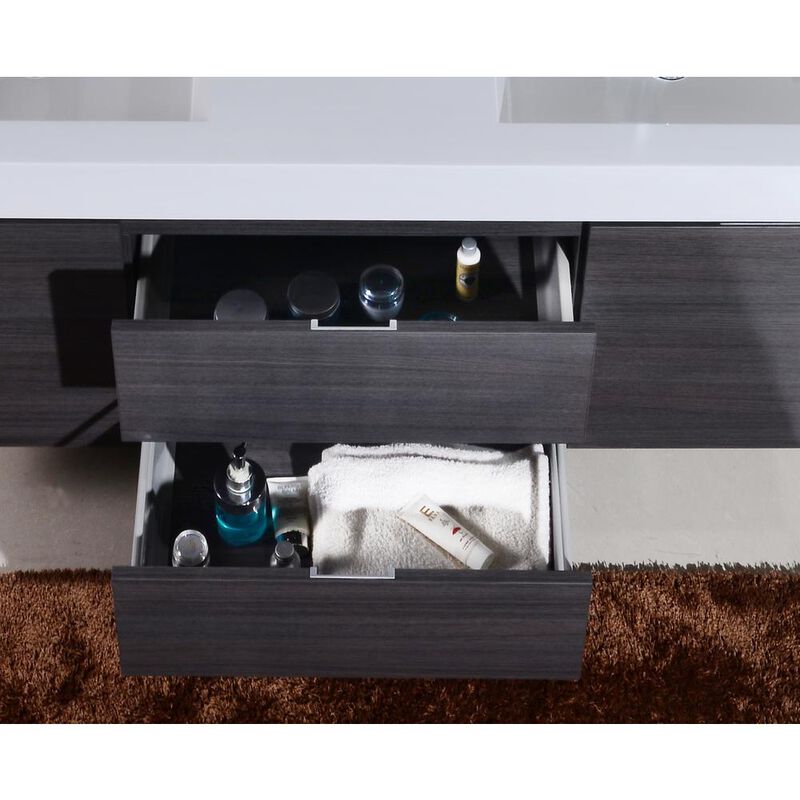 Kubebath Bliss 60 Double Sink Gray Oak Wall Mount Modern Bathroom Vanity