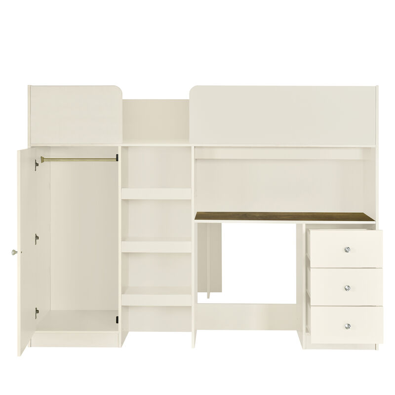 Merax Loft Bed with Wardrobe and Desk
