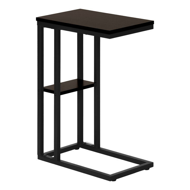 Monarch Specialties I 3670 Accent Table, C-shaped, End, Side, Snack, Living Room, Bedroom, Metal, Laminate, Brown, Black, Contemporary, Modern