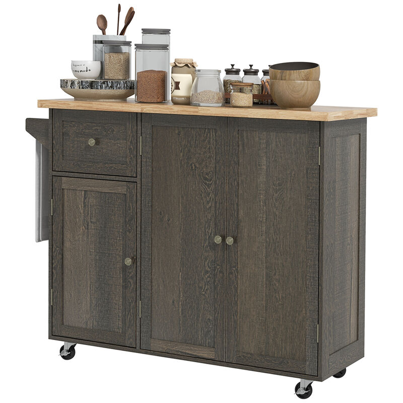 Kitchen Island on Wheels, Utility Serving Cart with Drawer Cabinets