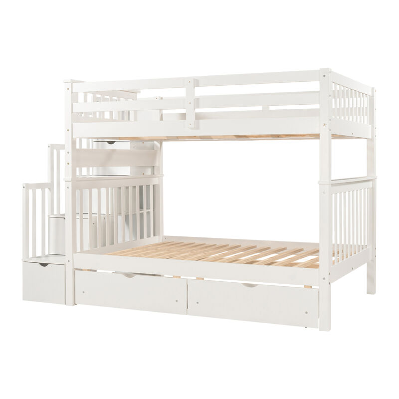 Full Over Full Bunk Bed With Shelves And 6 Storage Drawers