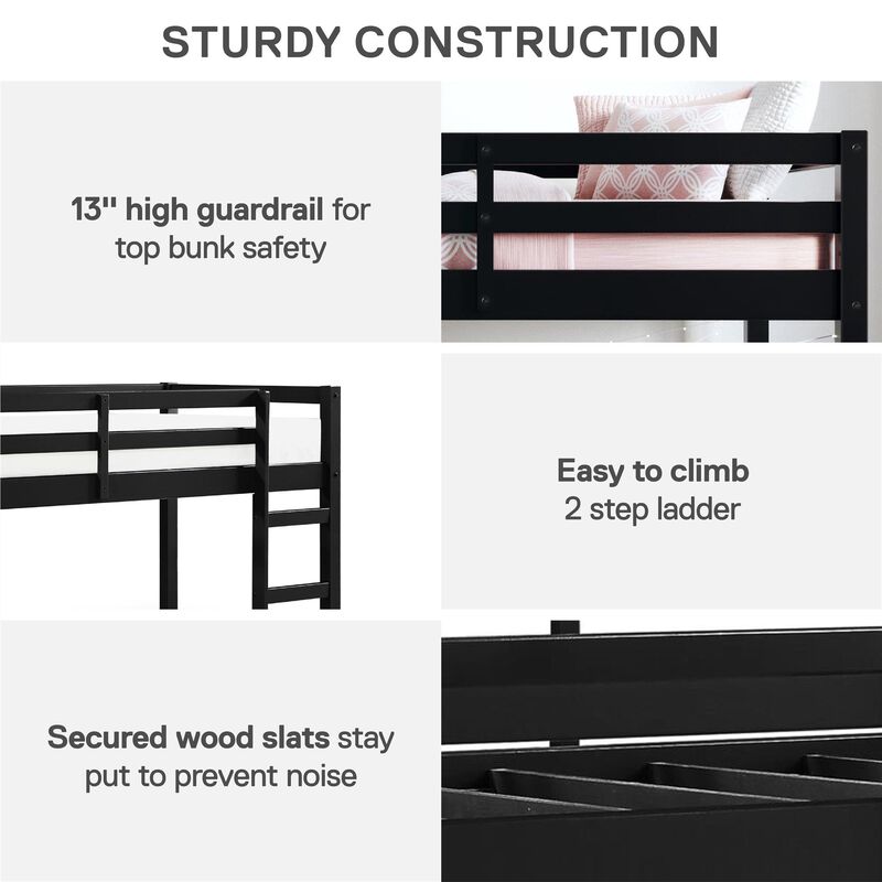 Atwater Living Ashe Junior Wooden Loft Bed, Twin, Black