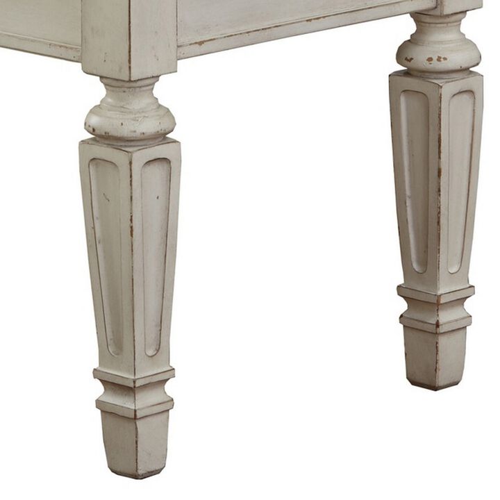 46 Inches Tufted Fabric Padded Wooden Accent Bench, Antique White-Benzara