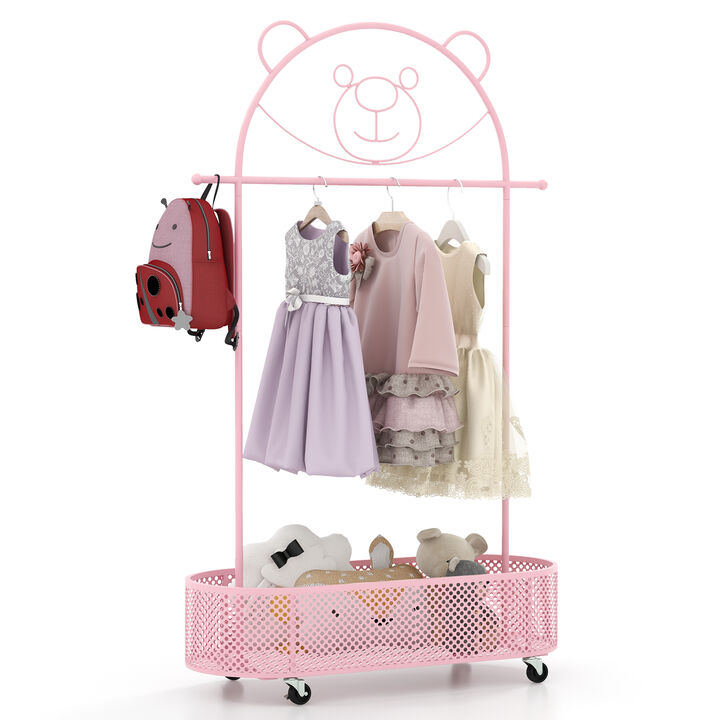 Kid Clothes Rack with 3 Adjustable Heights and Wheels