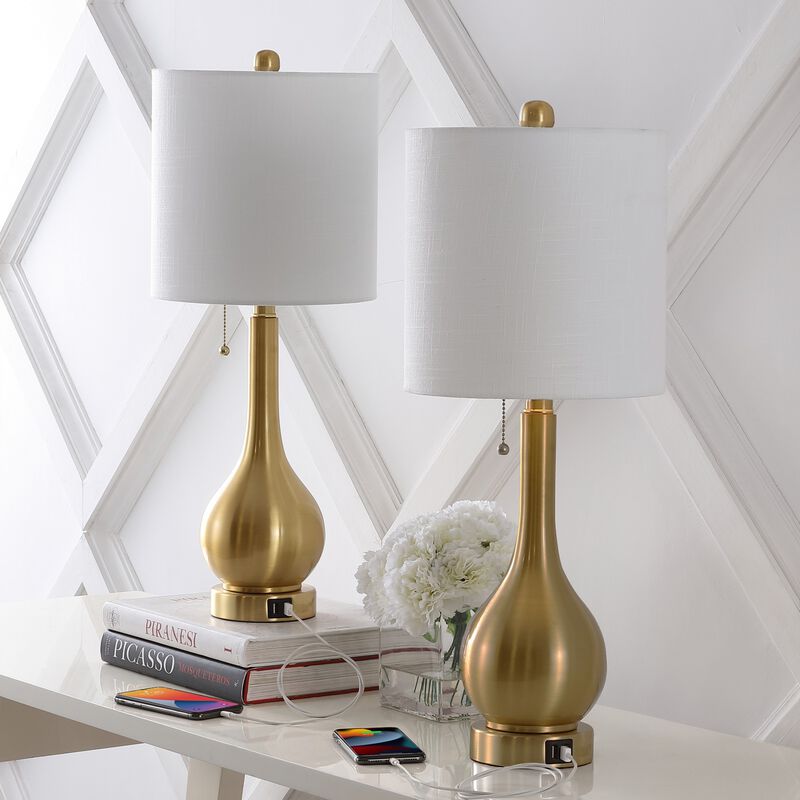 Tyler Modern Classic Gourd Iron LED Table Lamp with Pull Chain with Dual USB Charging Port (Set of 2)