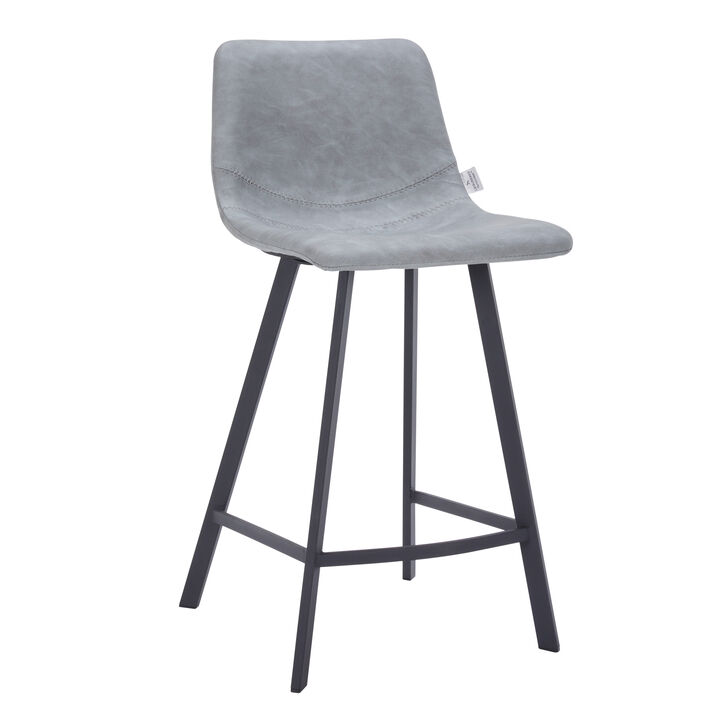 Elland Modern Upholstered Leather Bar Stool With Black Iron Legs & Footrest