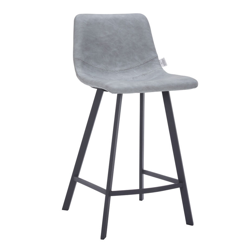 Elland Modern Upholstered Leather Bar Stool With Black Iron Legs & Footrest