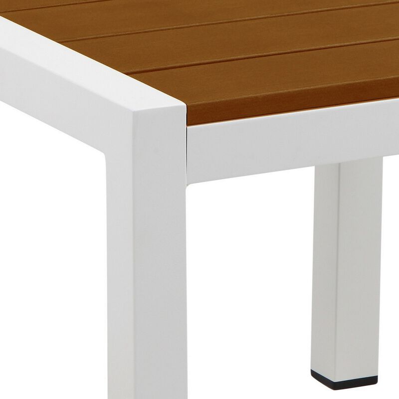 Josh 18 Inch Side End Table, Rich Brown Polyresin Planks, Aluminum Frame-Benzara