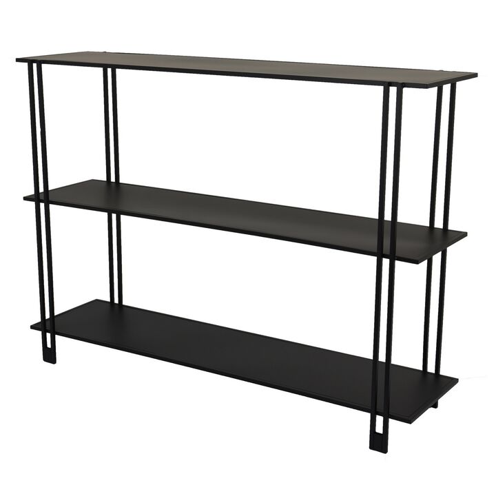 Rasha 3 Tier Storage Rack Rack, Spacious Shelves, Black Metal, 44 Inch - Benzara
