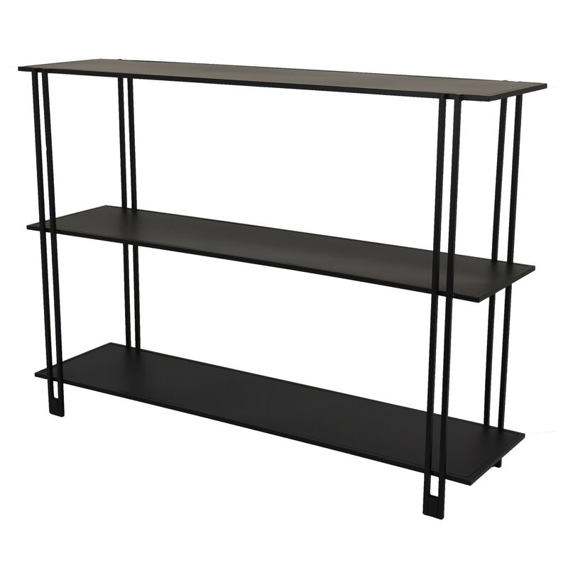 Rasha 3 Tier Storage Rack Rack, Spacious Shelves, Black Metal, 44 Inch - Benzara
