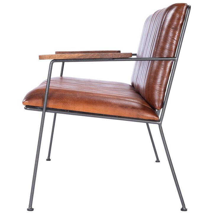 Rustic Leather and Metal Seating Bench, Belen Kox