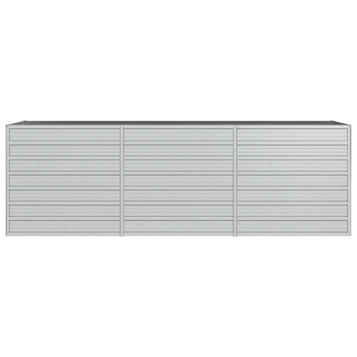 Outdoor Raised Garden Flower Bed, Silver Galvanized Steel, 32x95 Inch - Benzara