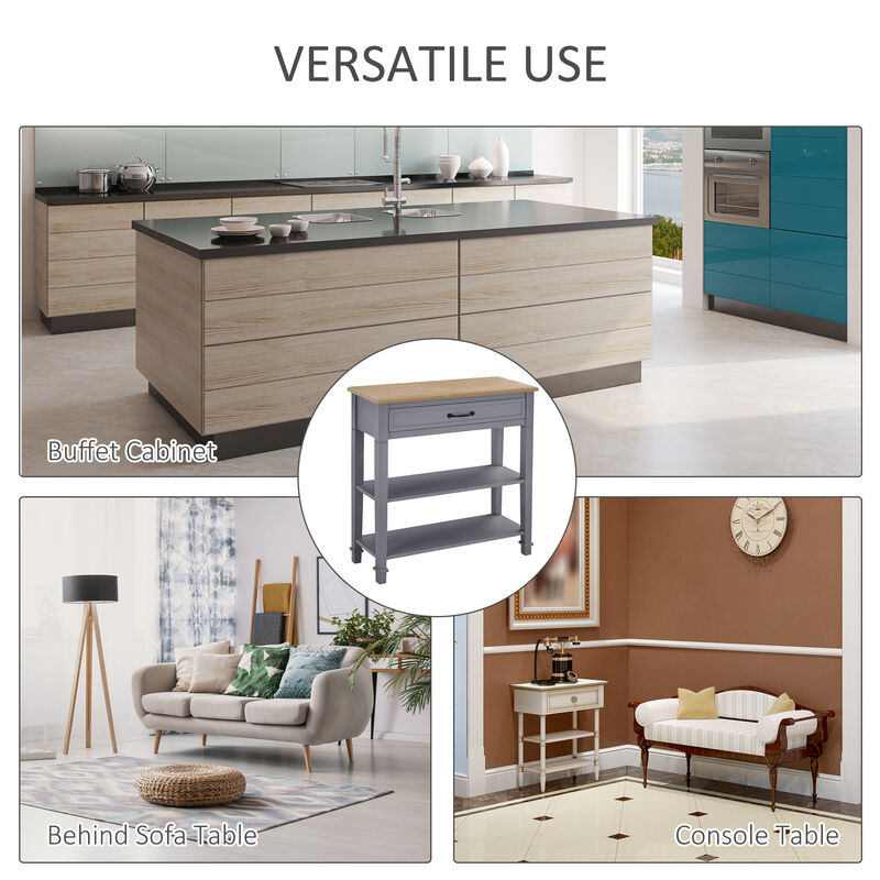 Freestanding Wooden End Table with 2 Open Shelving Spaces and Pull-Put Drawer