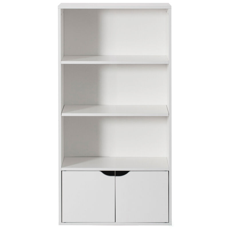 47 Inches Multi Purpose White 3 Tier Open Book Shelf and Bookcases with 2 Doors Storage Cabinet and 1 Adjustable Shelf - Ideal for Home Office, Living Room, Classroom, Study Room