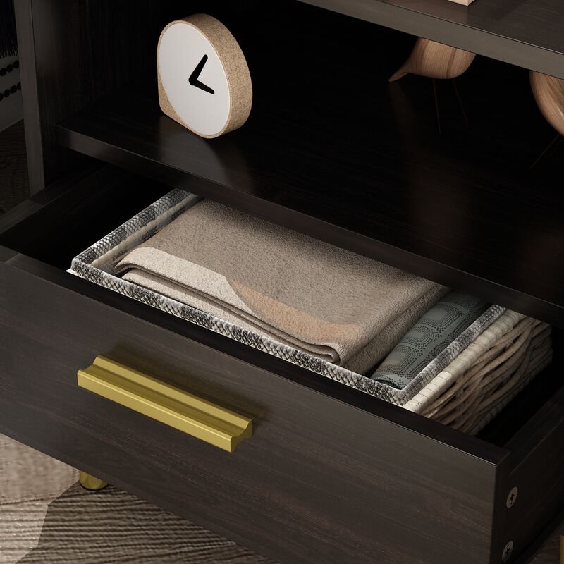 Nightstands Bedside Tables End Tables with Drawer & Open Shelf, Gold Metal Legs,for Bedroom Living Room(19.5”W x 15.6”D x 20”H)
