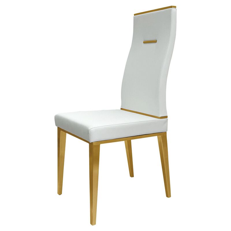 20 Inch Dining Chair, Set of 4, Gold Metal Base, Vegan Leather, White  - Benzara