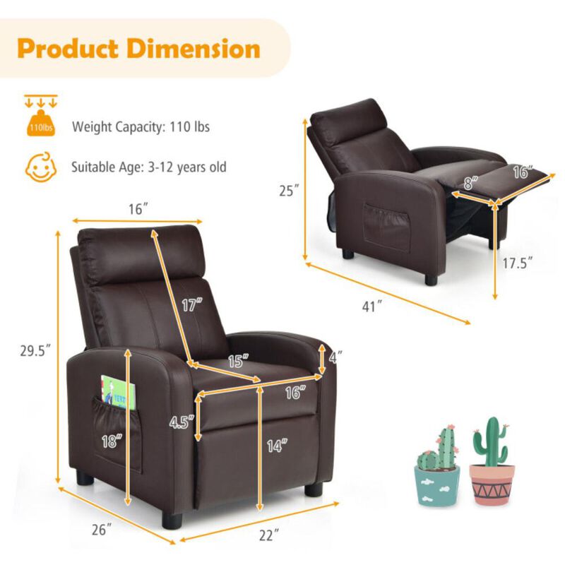 Hivvago Ergonomic PU Leather Kids Recliner Lounge Sofa for 3-12 Age Group