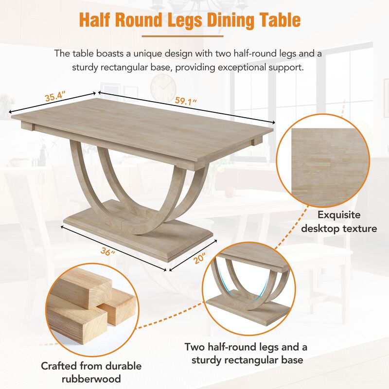 MONDAWE 6-Piece Solid Wood Half Round Dining Table Set Kitchen Table Set With Upholstered Dining Chairs, Modern Dining Furniture