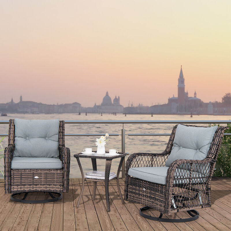3 Pieces Outdoor Swivel Rocker Set with Small Side Table