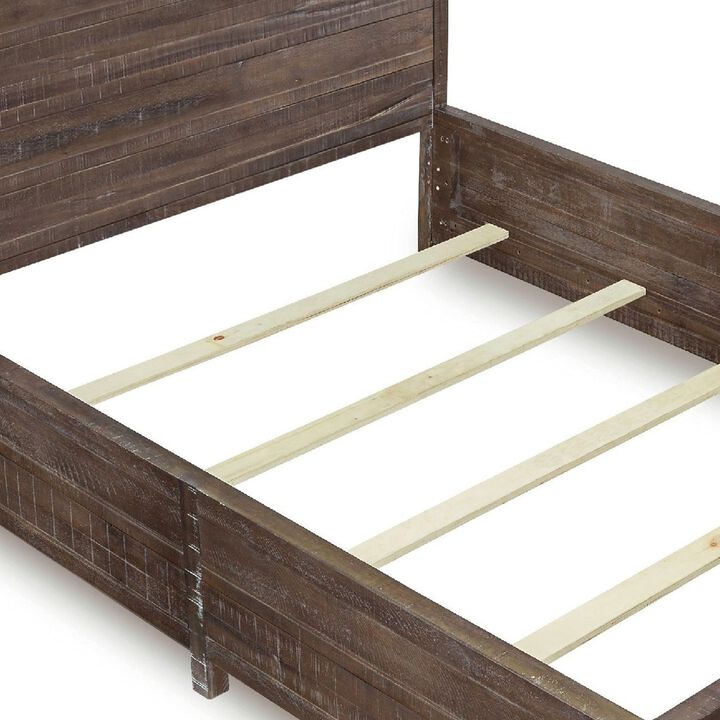 Cas Sengon Tekik Low Profile Panel King Bed, Rough Hewn, Brown - Benzara