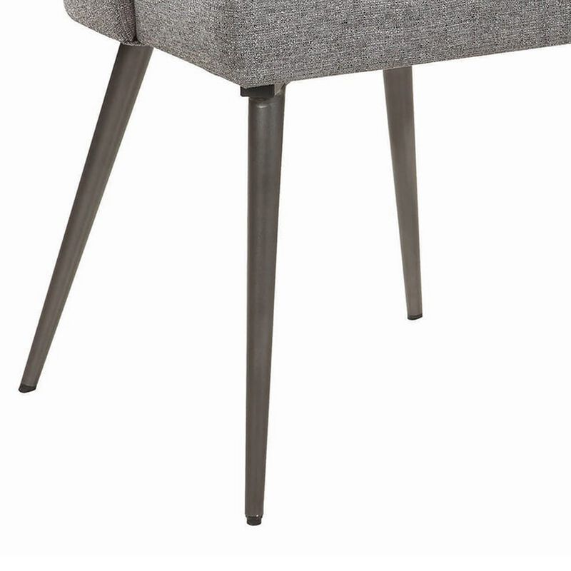 Textured Fabric Upholstered Metal Frame Dining Chair, Set of 2, Gray-Benzara