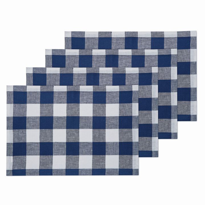 Solino Home 100% Pure Linen 14 x 19 Inch Placemats Set of 4 | Buffalo Check