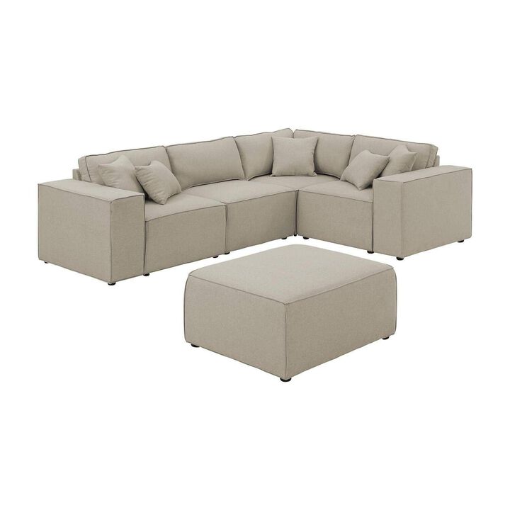 Melrose Modular Sectional Sofa with Ottoman in Beige Linen