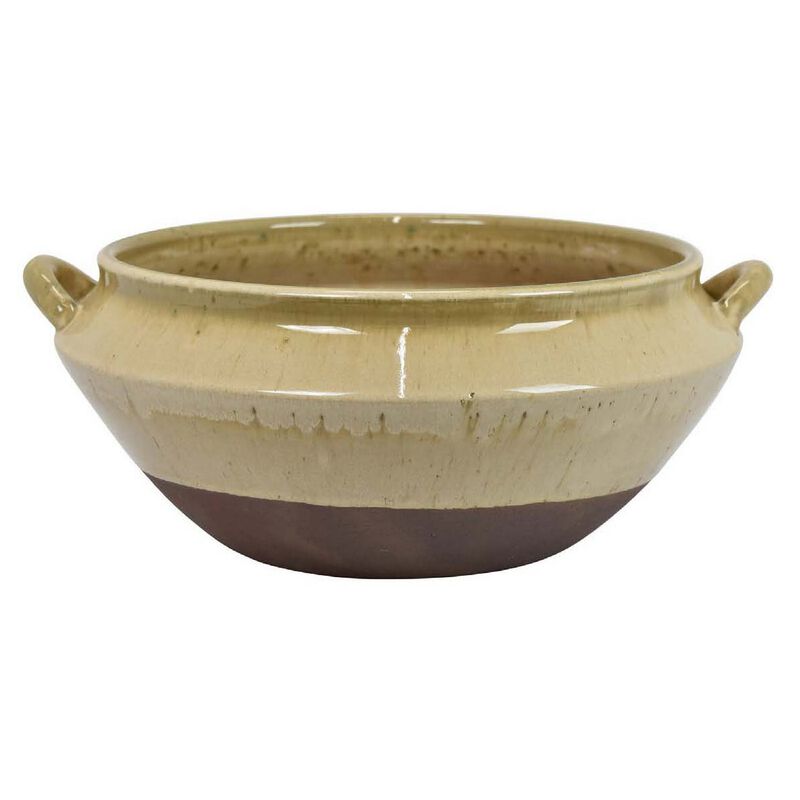 Elf 14 Inch Vase, Antique Bowl Shape, 2 Handles, Brown, Transitional Style - Benzara