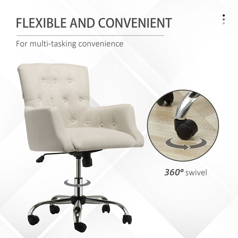 Cream White Task Seat: Linen Fiber Office Chair with Tufted Back